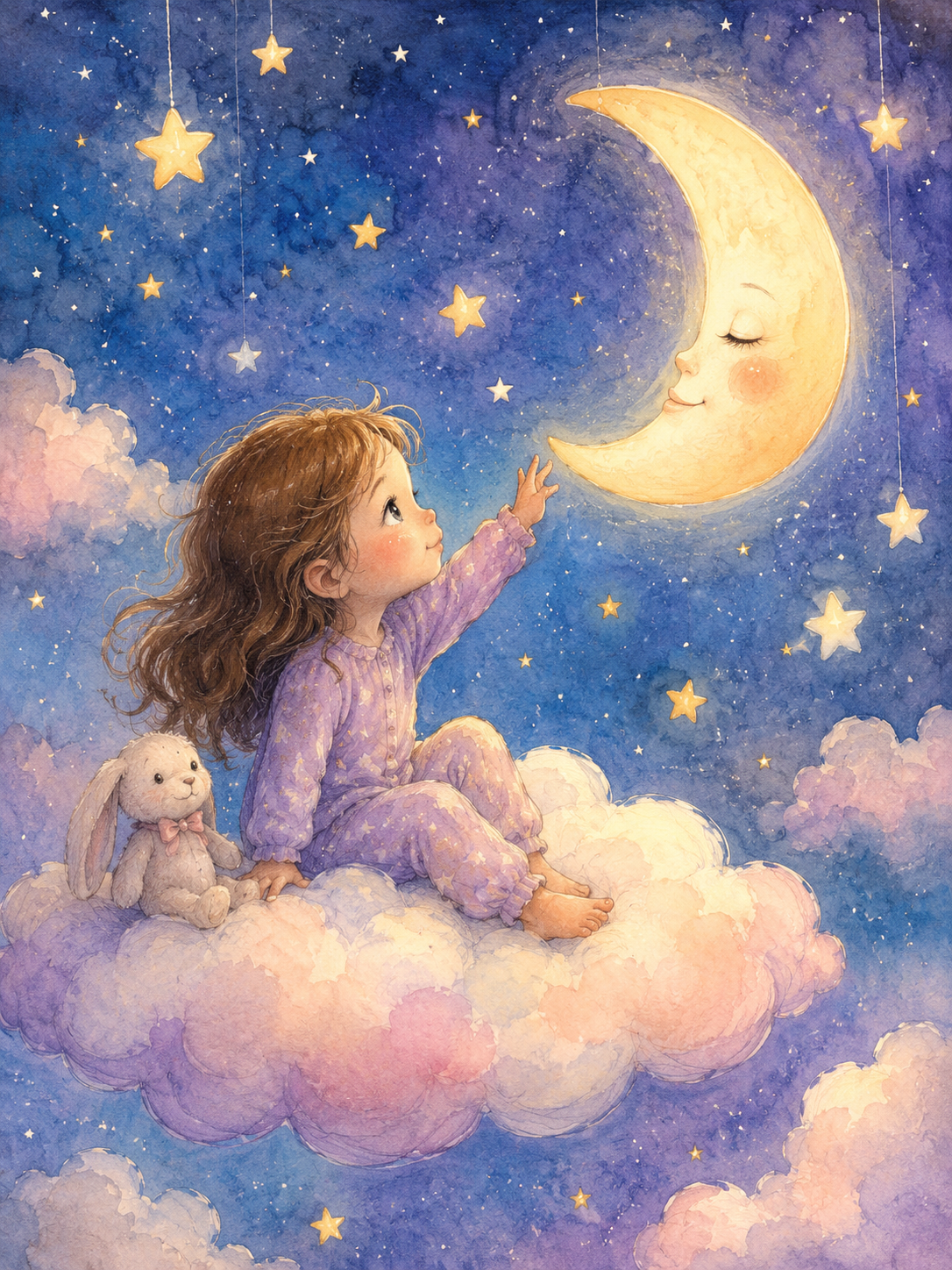 小女孩与月亮Children Illustration